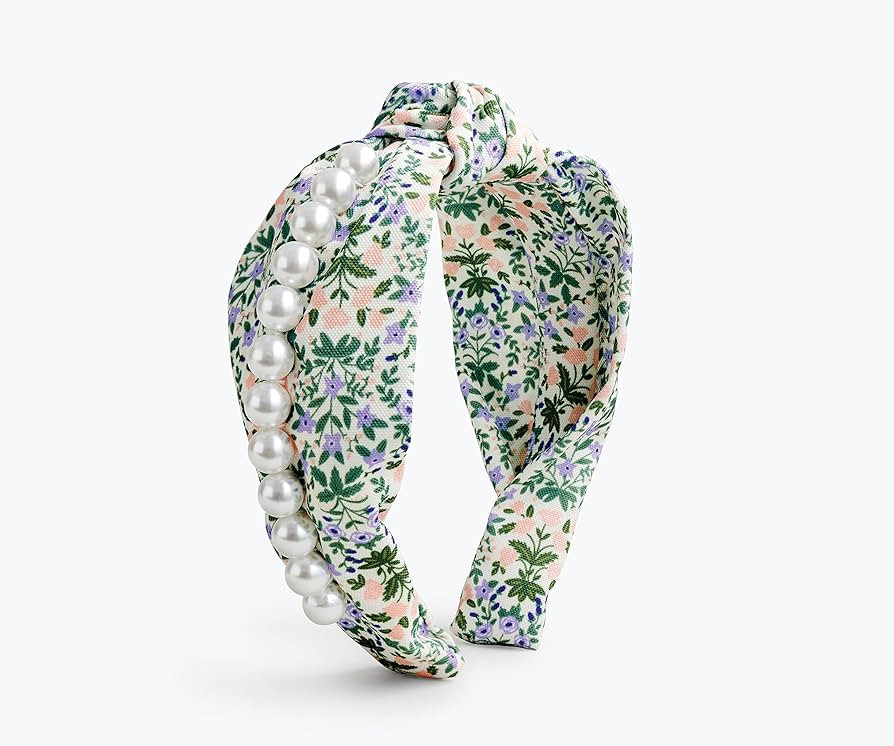 RIFLE PAPER CO. Lottie Pearl Headband, Knotted Fabric Headband, Floral Design Printed Fabric with... | Amazon (US)