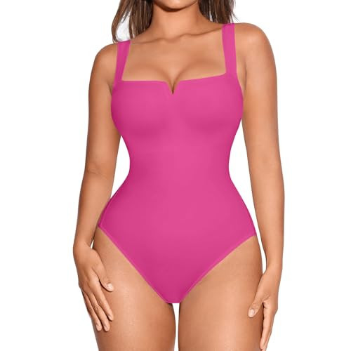 FeelinGirl Shapewear Tank Tops Tummy Control Slim Body Shaper Square Neck Jumpsuit Going Out Tank Tops Shapewear Bodysuit Pink S | Amazon (US)
