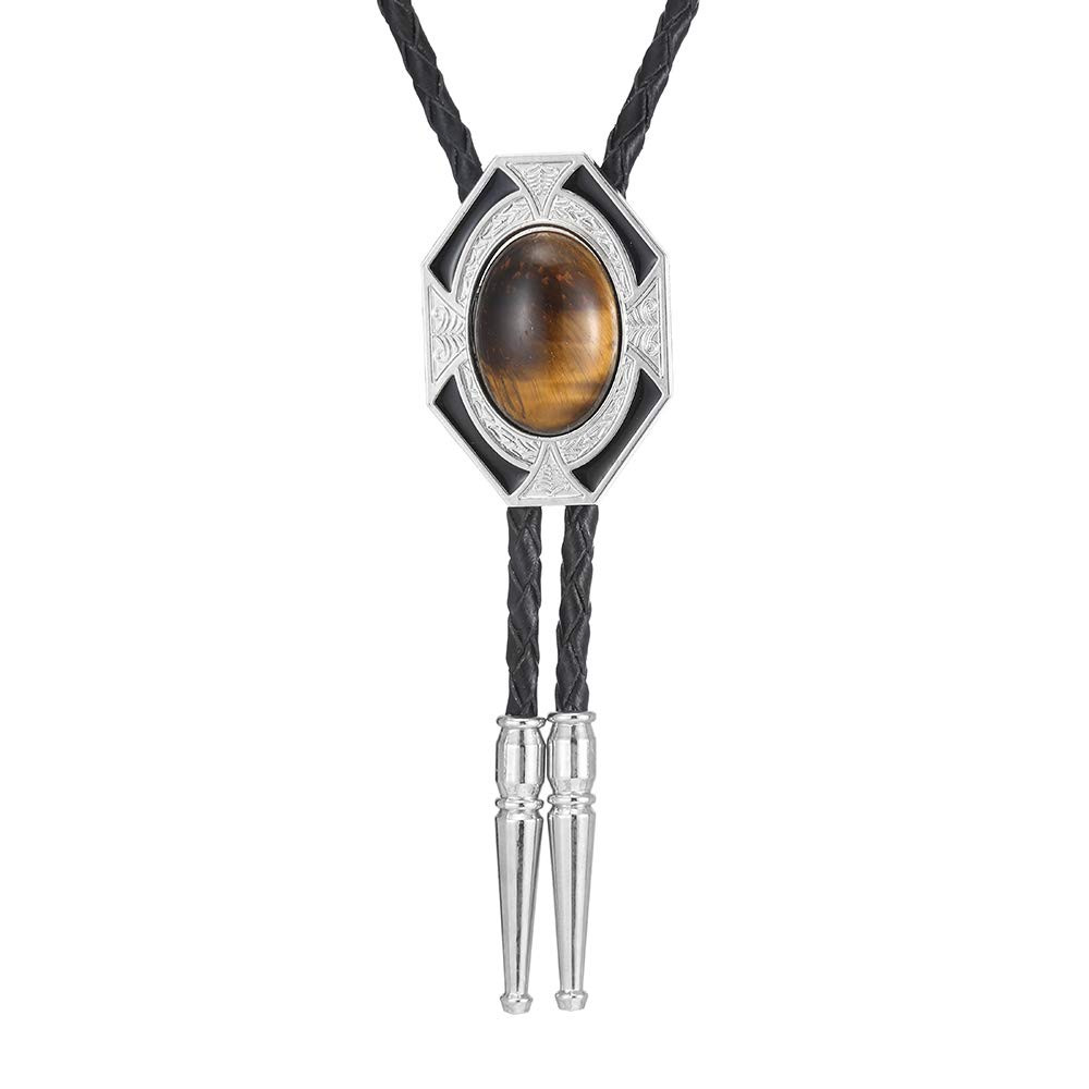 Bolo Tie for Men Western Native Cowboy Necktie Leather Handmade Natural Stone Bolo ties for Costu... | Amazon (US)