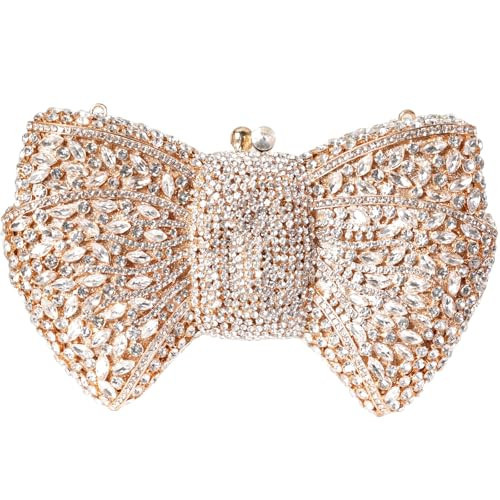 SJIE Handmade Inlay Rhinestone Bow Clutch Bag for Women, Sparkling Evening Party Wedding Purse with Detachable Pearl Chain Strap, A Precious Gift | Amazon (US)