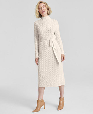 Charter Club Women's Cashmere Cable-Knit Mock Neck Midi Dress, Created for Macy's - Macy's | Macy's