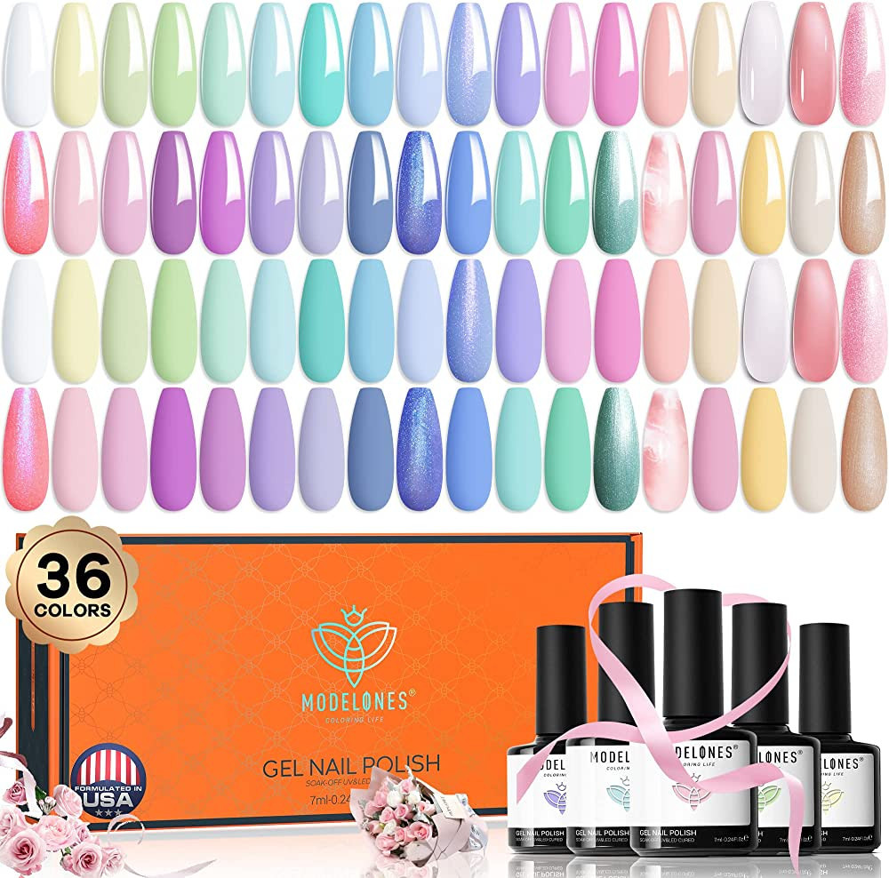 Modelones 36 Pcs Gel Nail Polish Kit, 2023 Spring Pastel Macaron Gel Polish Set 7ML Soak Off Soft... | Amazon (US)