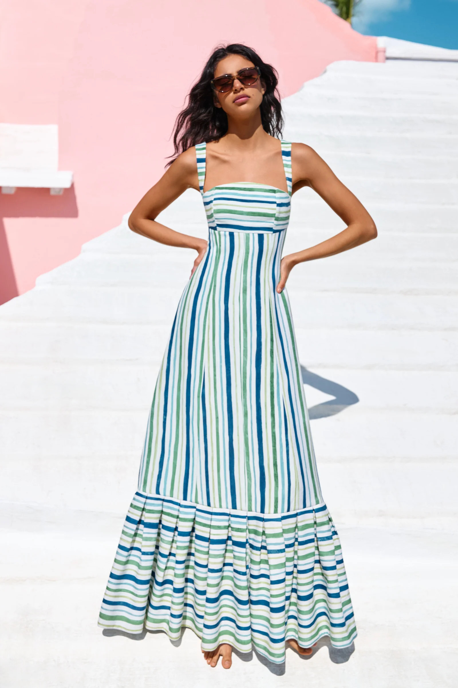 MARGARET STRIPED TIE BACK GOWN | COUPER