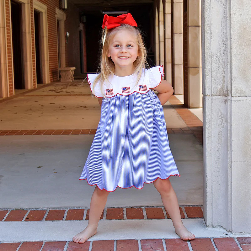 American Flag Blue Stripe Amelia Dress | Classic Whimsy