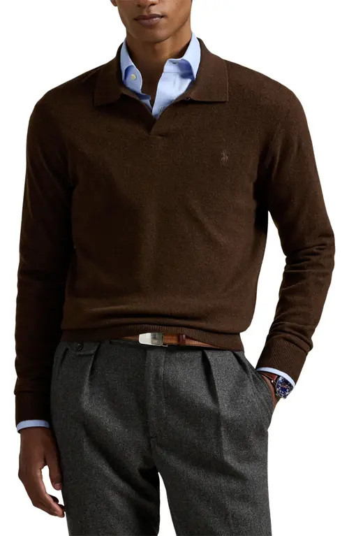 Polo Ralph Lauren Merino Wool Polo Sweater in Cacao Brown Heather at Nordstrom, Size Xx-Large | Nordstrom