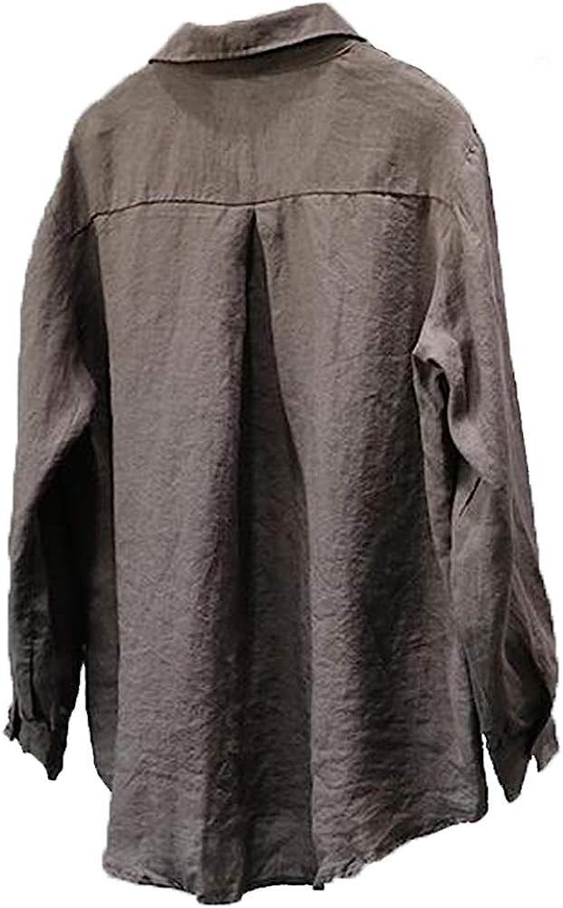 FTCayanz Women's Casual Linen Blouses Tops V Neck Long Sleeve Button Down Shirts | Amazon (US)