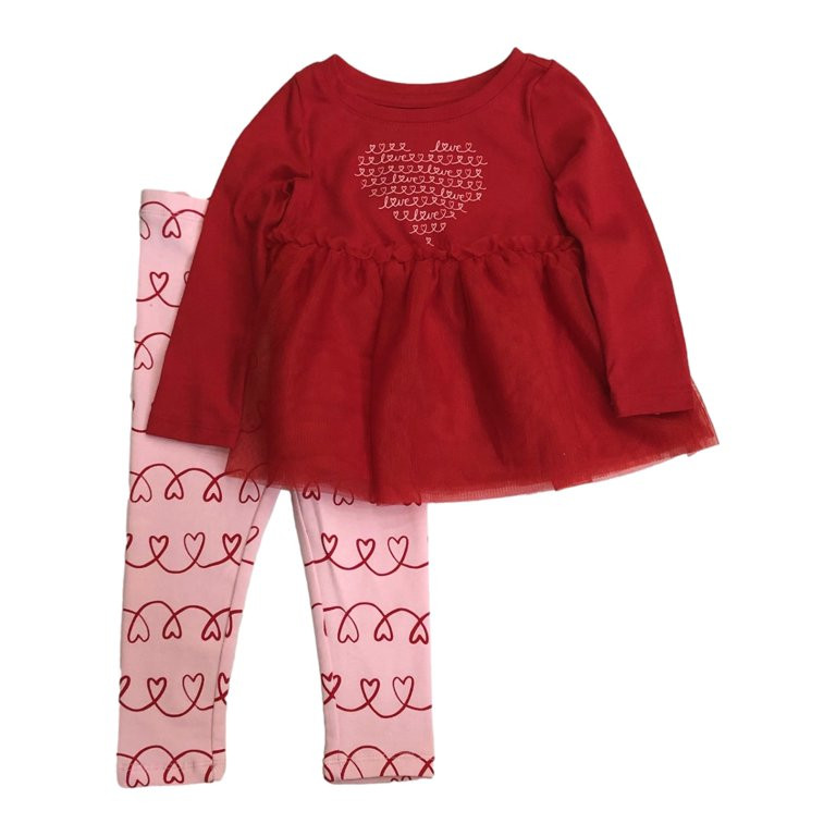 Toddler Girls Flowy Red & Pink Heart Valentines Day Outfit Pants & Top Set 2T | Walmart (US)