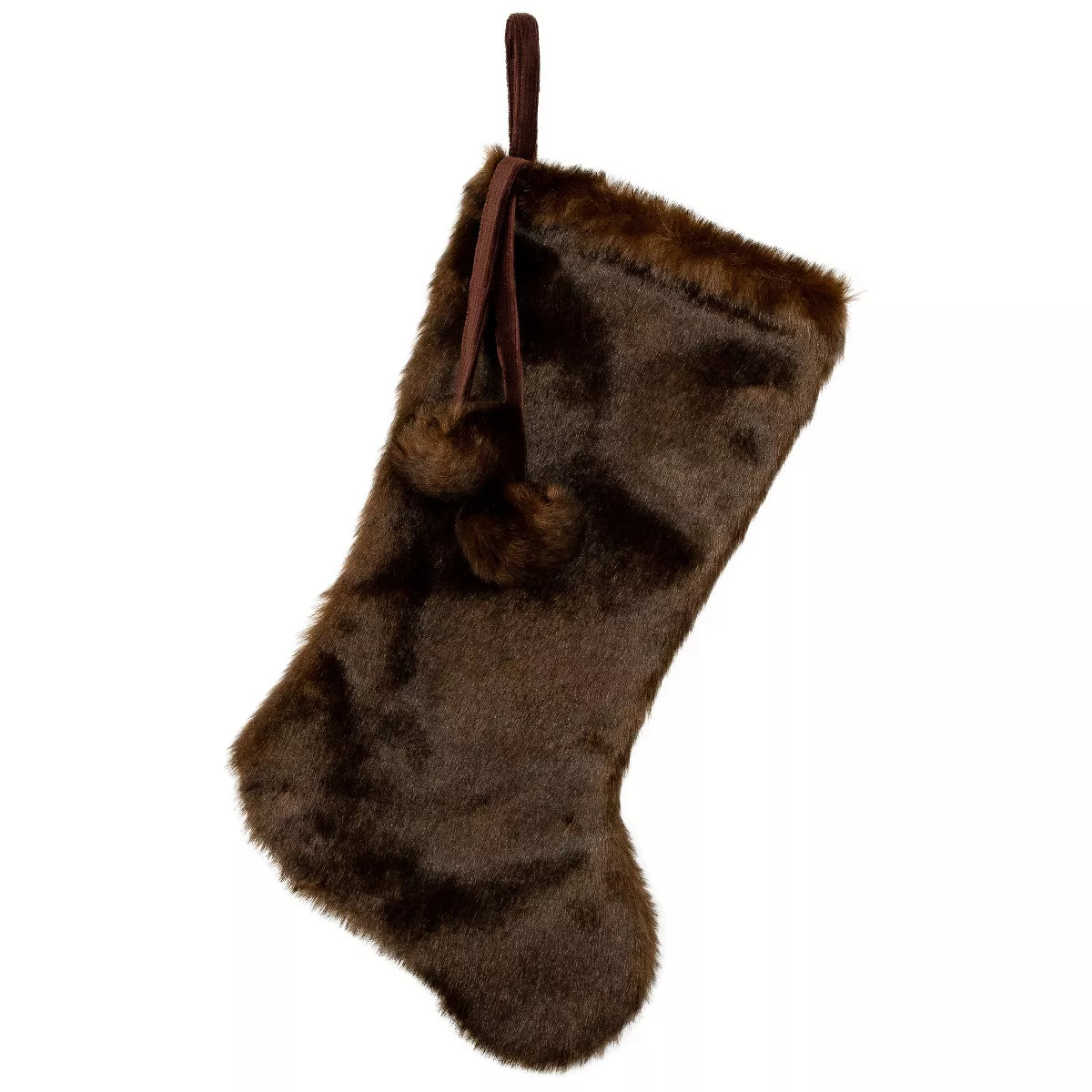 Northlight Mink Faux Fur Christmas Stocking with Pom Poms - 20.5" - Brown | Target