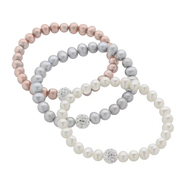 Dyed Freshwater Cultured Pearl and Crystal Stretch Bracelet Set | Kohl's
