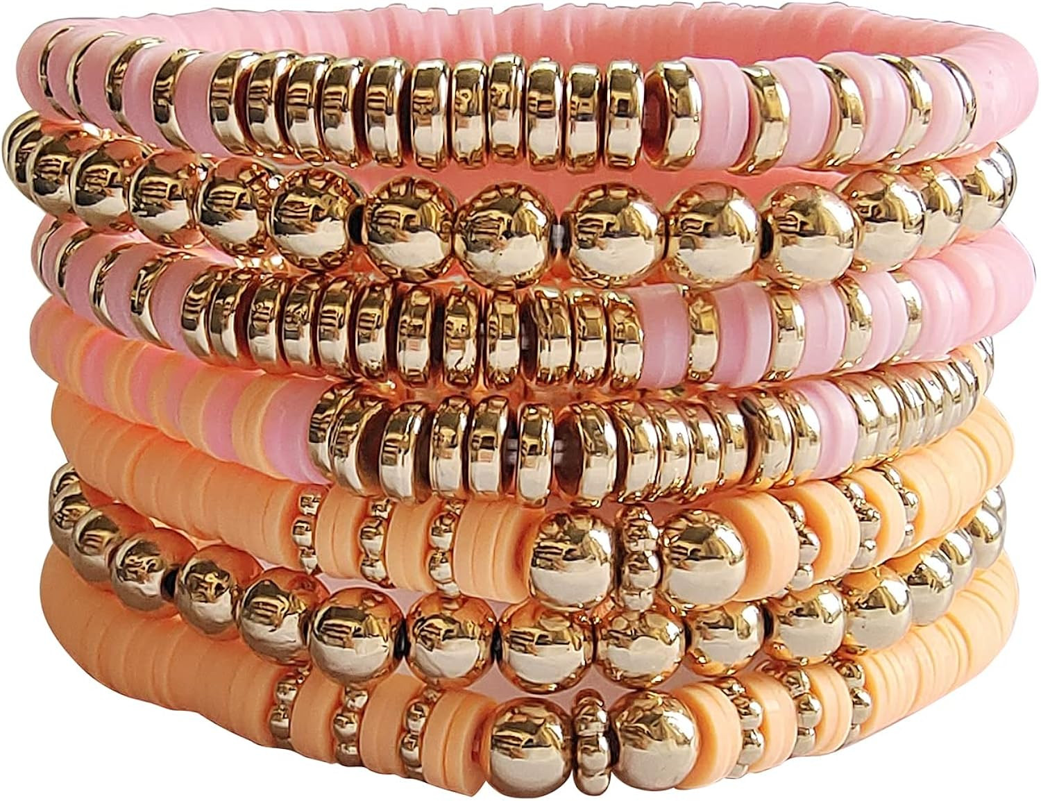 Surfer Heishi Clay Bead Bracelets for Women Stackable Evil Eye Vinyl Disc Beaded Stretch Bracelets E | Amazon (US)