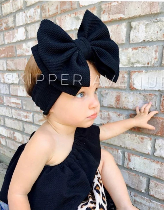 JET BLACK • Stand-Up Headwraps, Permanently Sewn & Pull-Proof, Big Bow Headbands, Newborn Bows,... | Etsy (US)