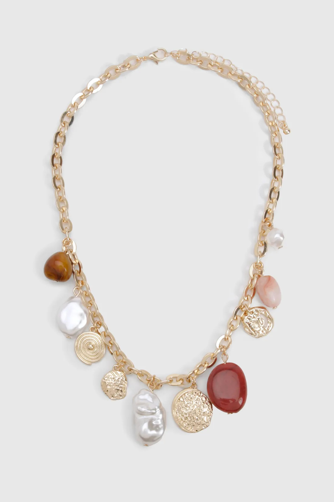 Burgundy Stone Detail Charm Necklace | Boohoo.com (UK & IE)