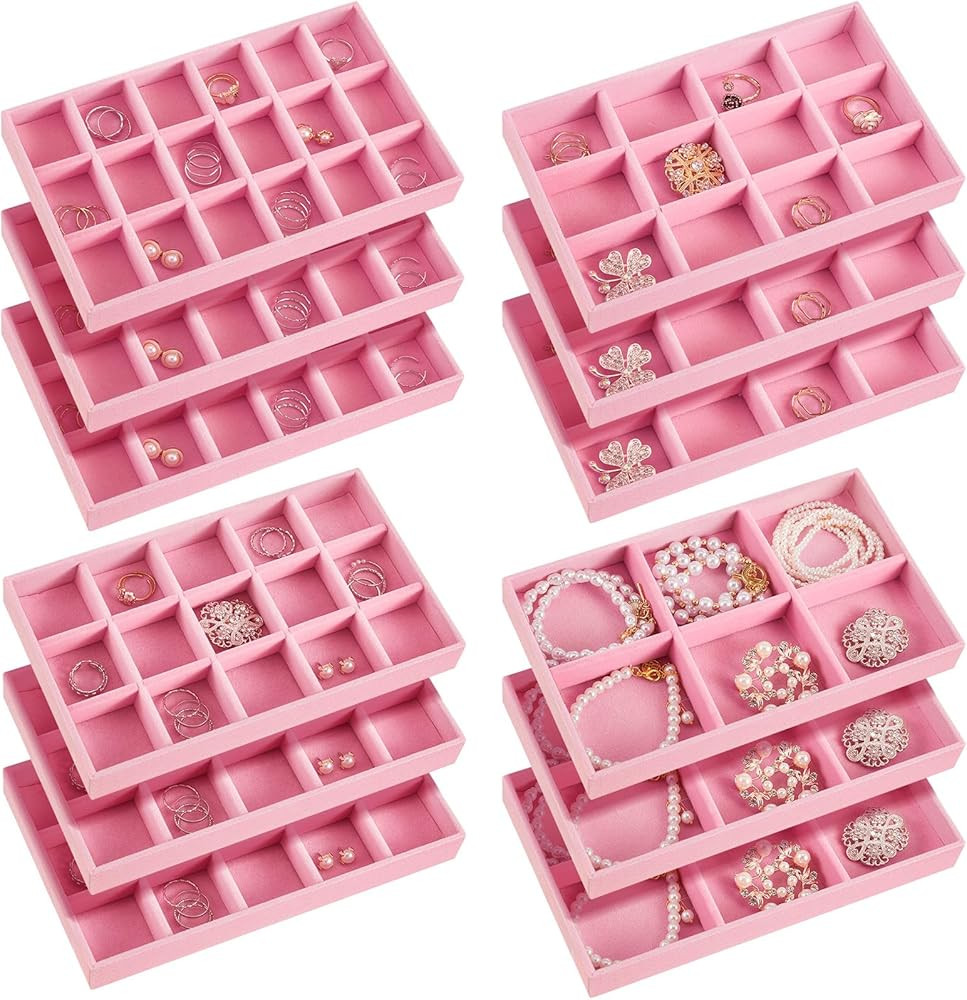 Junkin 12 Pcs Jewelry Tray Velvet Stackable Jewelry Organizer Trays Divided Earring Accessories S... | Amazon (US)