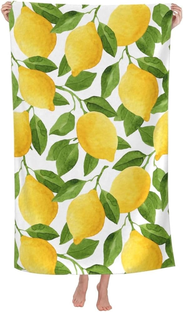 VOOHDDY Lemon Yellow Green Fruits Beach Towel Large Soft Absorbent Microfiber Quick Dry Oversized... | Amazon (US)