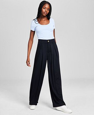 And Now This Women's Pleat-Front Wide-Leg Soft Pants - Macy's | Macy's
