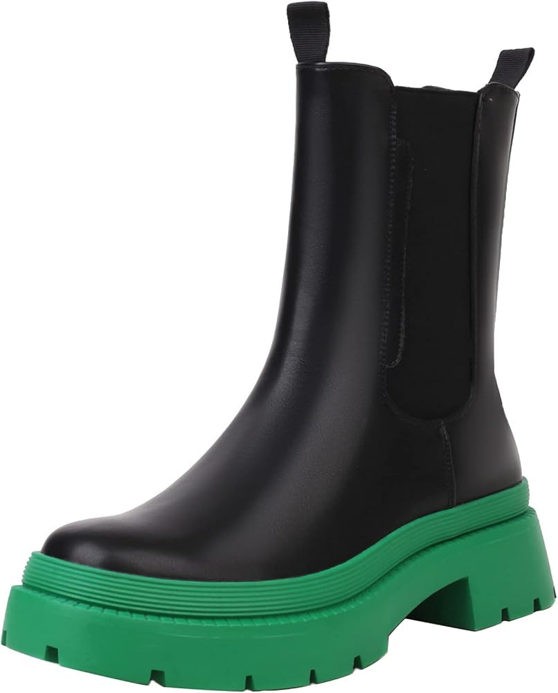 sun gurg Women's Chelsea Ankle Boots Mid-Calf Low Heel Platform Chunky Pull on Booties | Amazon (US)