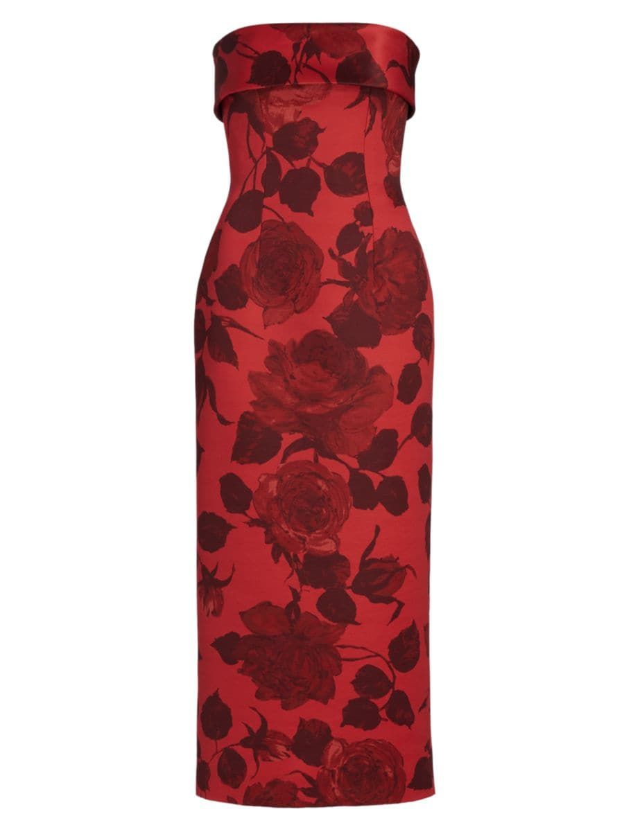 Emilia Wickstead Keeley Rose-Print Strapless Midi-Dress | Saks Fifth Avenue