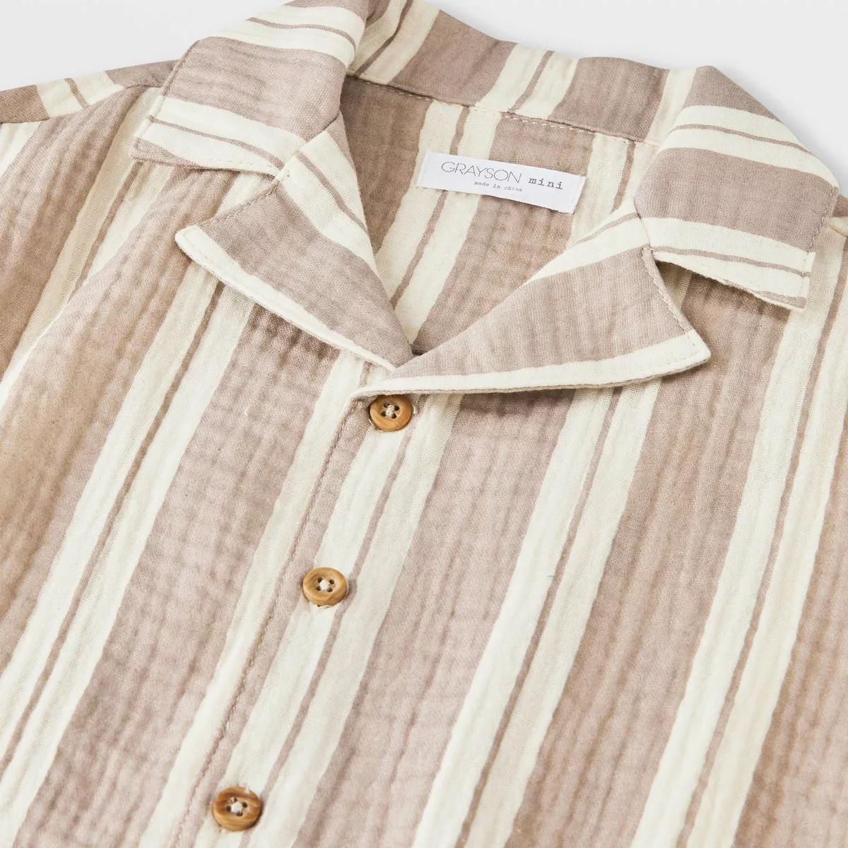 Grayson Mini Toddler Boys' Short Sleeve Striped Button-Down Shorts Set - Beige | Target
