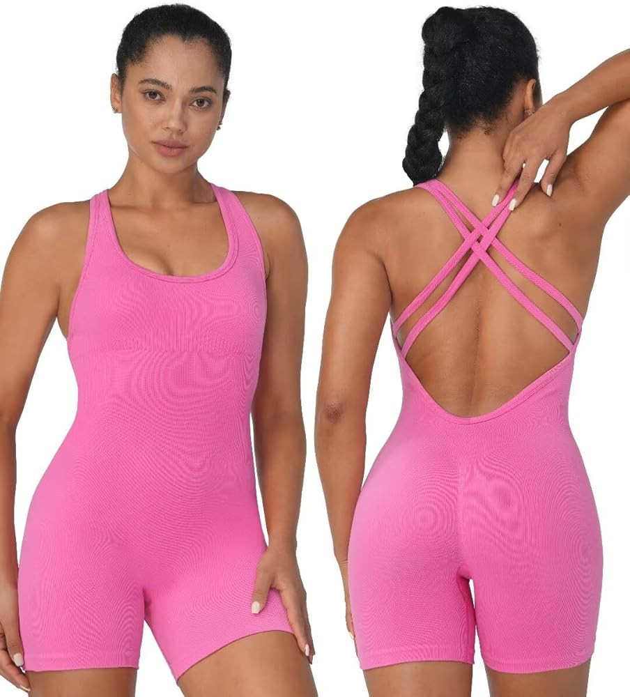 Sunzel Women's Backless Romper, Scrunch Butt Shorts Seamless Jumpsuits Bodycon, Workout Unitard B... | Amazon (US)