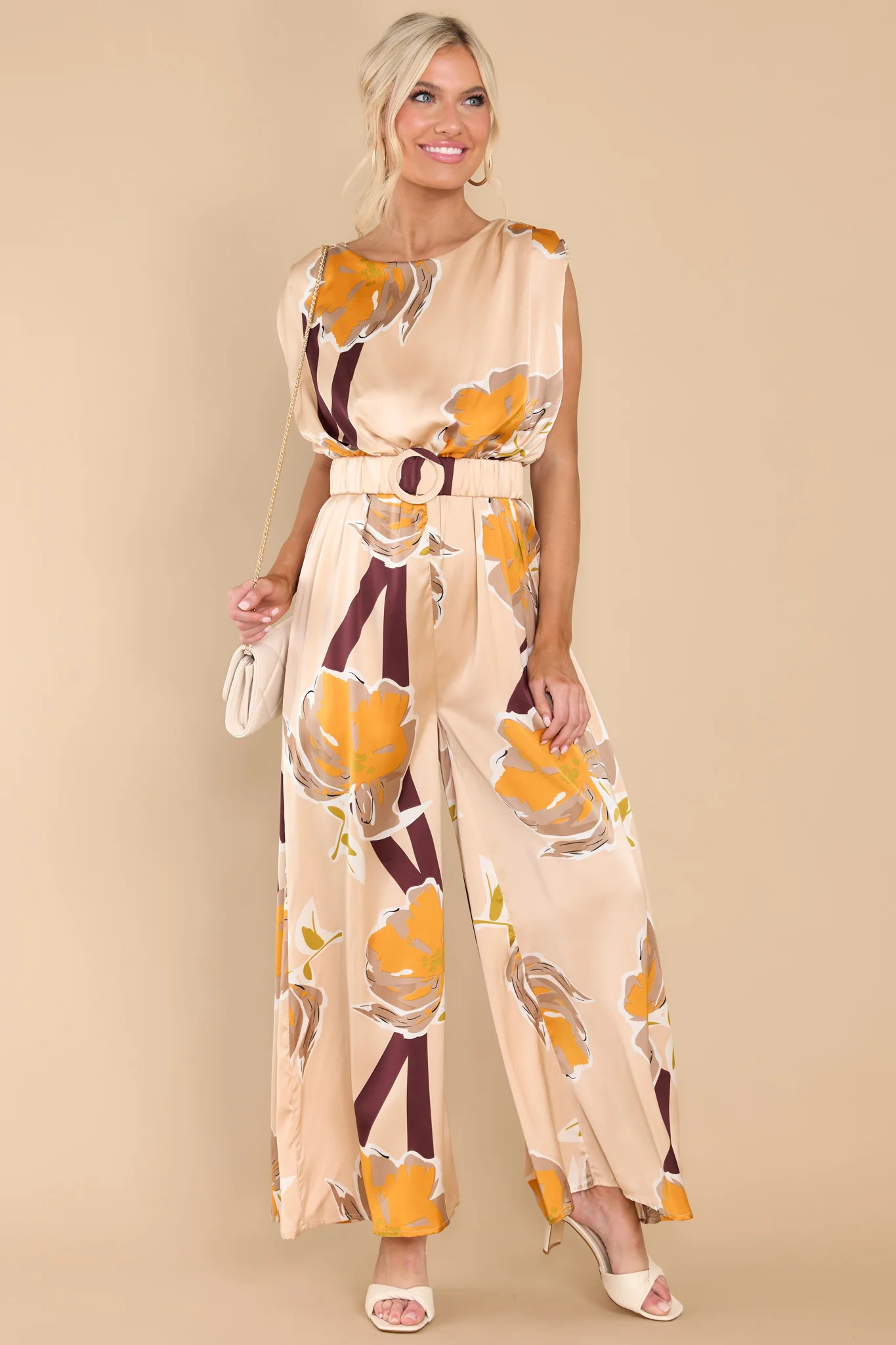 My Greatest Treasure Taupe Print Jumpsuit | Red Dress 