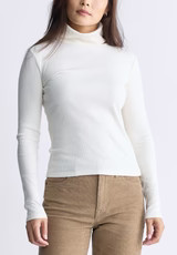 Mavra Women's Ribbed Turtleneck Top, Egret White - KT0164F | Buffalo David Bitton