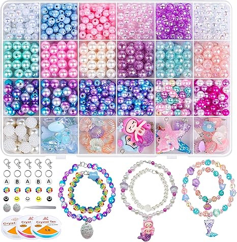 WNJ Bracelet Making Kit Beads, 1151 PCS DIY Children Mermaid Crafts Beads Friendship Necklace Kit... | Amazon (US)