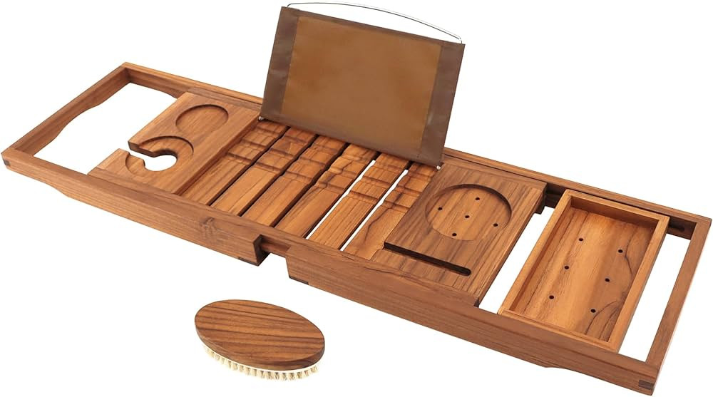 VaeFae Premium Teak Bathtub Tray, Expandable Wooden Bath Tray for Tub, Luxury Bathtub & Bathroom ... | Amazon (US)