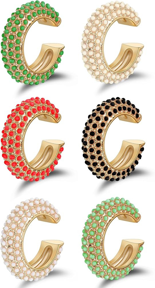 Tornito 6 Pcs Non Pierced CZ Measle Huggie Ear Cuffs Earring for No Piercing Ears Clip Cartilage ... | Amazon (US)