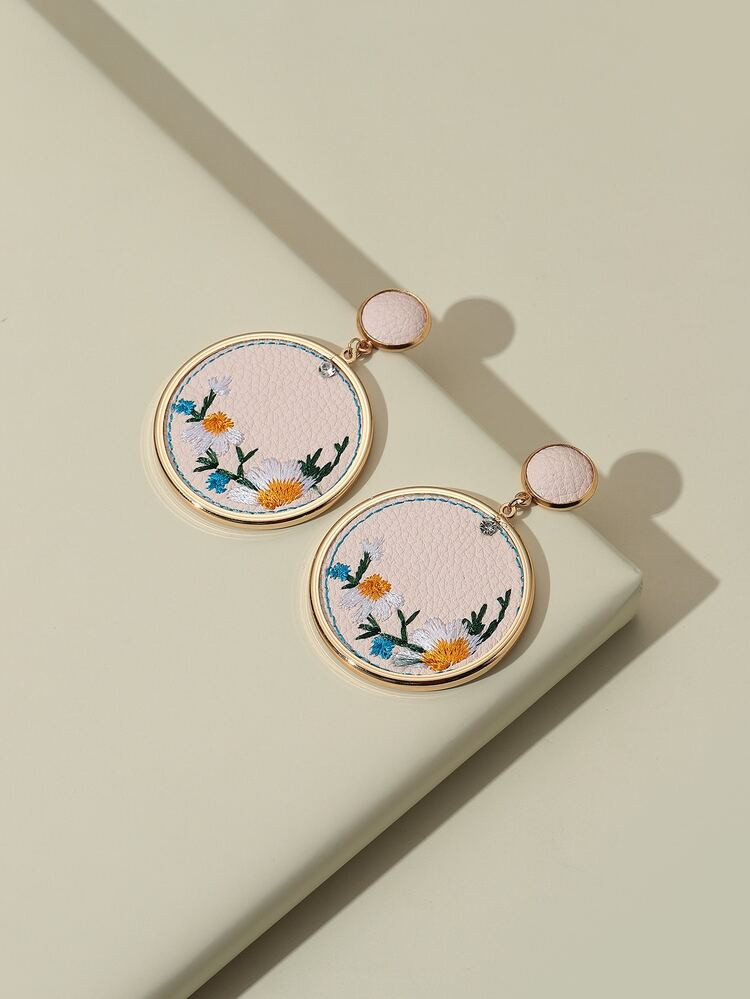 Flower Embroidery Round Drop Earrings | SHEIN
