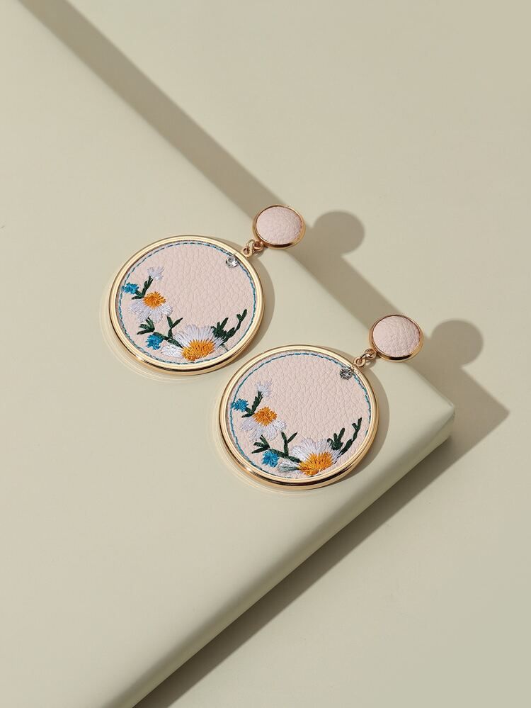 Flower Embroidery Round Drop Earrings | SHEIN