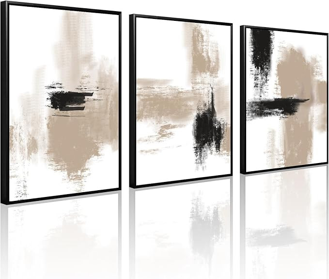 Joocrise Beige Abstract Wall Art Painting Set of 3 Neutral Canvas Wall Art Prints Black Beige Mod... | Amazon (US)