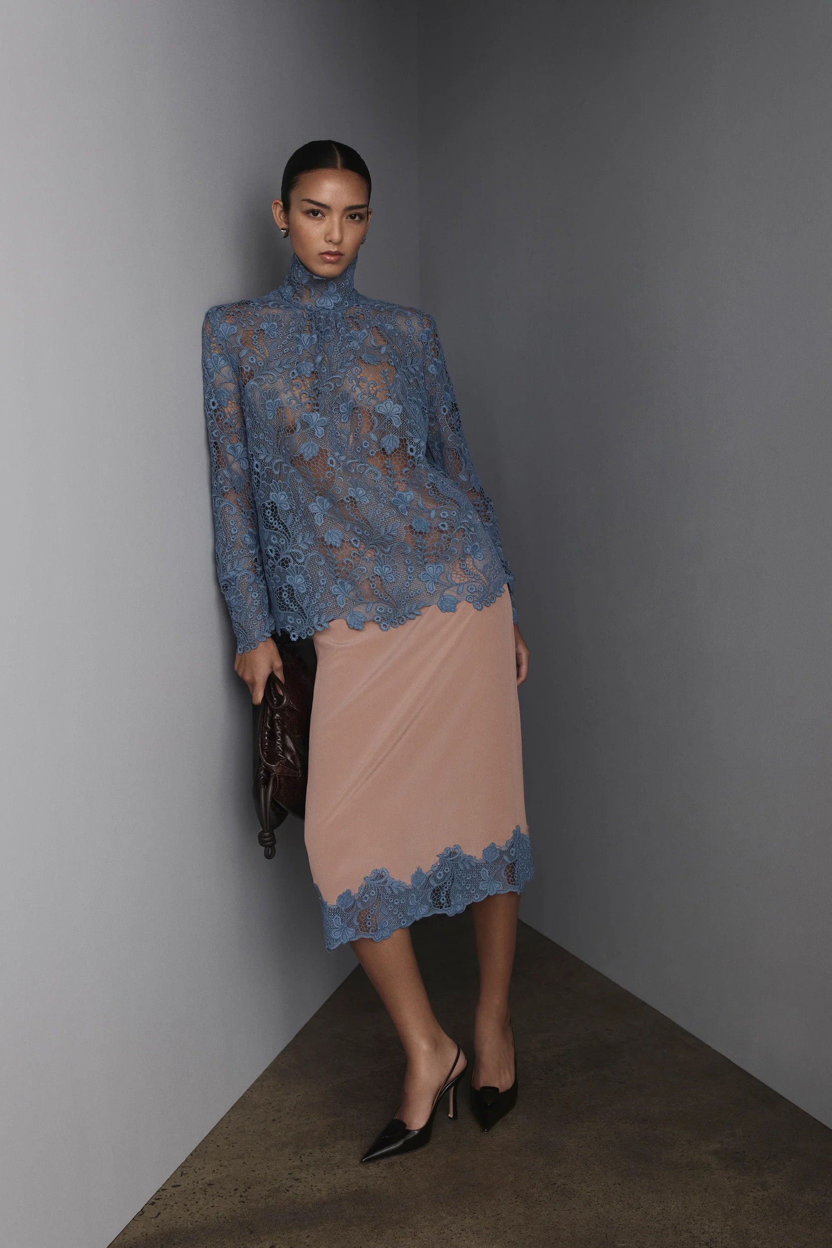 LACE TRIM SILK SKIRT - DENIM - Scanlan Theodore | Scanlan Theodore AU