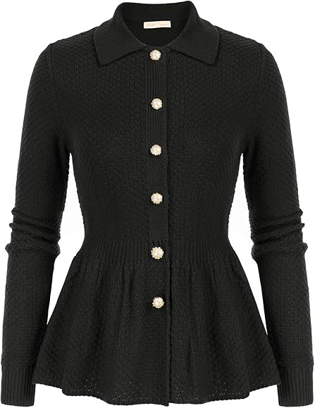 Belle Poque Women's Long Sleeve Cardigan Vintage Button Down Lapel Open Front Knit Sweaters Cardi... | Amazon (US)