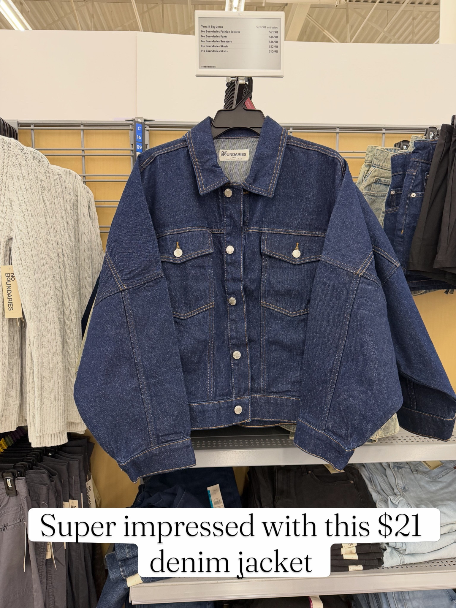On trend denim jacket just $21, it’s a rigid denim, boxy oversized fit. Also comes in a light wash. Fits tts. #walmartfashion