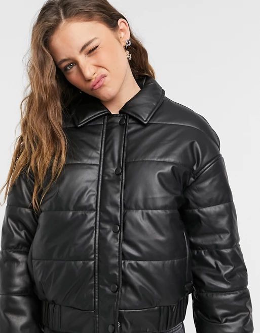 NA-KD x Chloe B padded faux leather jacket in black | ASOS (Global)