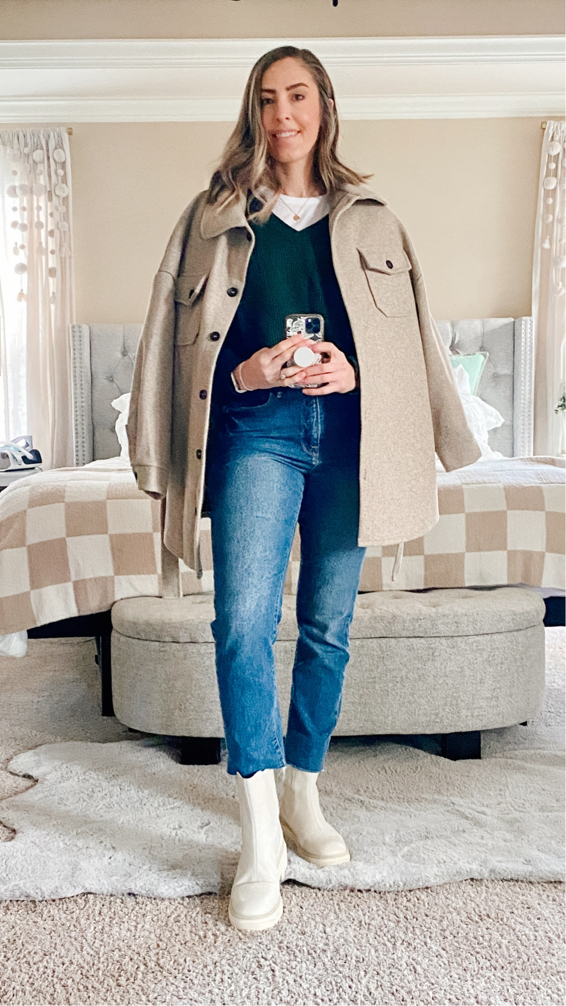 Step into festive chic with this holiday-ready OOTD! 🌟 I've paired an Old Navy green V-neck tall sweater for cozy warmth with a stylish twist. Layered over is a cropped white tee, adding a touch of casual charm. The Good American cropped denim brings the perfect blend of comfort and trendiness, while Sam Edelman's ivory Chelsea boots add a dash of sophistication. Complete the look with an Amazon find – a dazzling gold initial necklace. 🎄✨ Elevate your Christmas fashion with this casual and cute outfit idea that effortlessly merges comfort and style! 

Festive green sweater | V-neck tall size sweater | Cropped white tee fashion | Good American cropped denim style | Sam Edelman Chelsea boots outfit | Ivory Chelsea boots holiday look | Amazon gold initial necklace fashion | Christmas OOTD inspiration | Casual cute holiday outfit | Stylish Christmas fashion ideas | tall girl fashion | size 8 fashion | size 8 | Tall girl outfit | tall girl fashion | midsize fashion size 8 | midsize | tall fashion | tall women | winter outfit ideas | casual cute outfits | fashion over 35

#tallwomenfashion #tallgirlfashion #runningerrands #oldnavy #goodamerican #samedelman 

#HolidayFashion #OOTD #ChristmasStyle

Green sweater - small tall
Cropped white tee - medium tall
Jeans - size 8 long
Chelsea boots - size 11

#LTKmidsize #LTKSeasonal #LTKstyletip