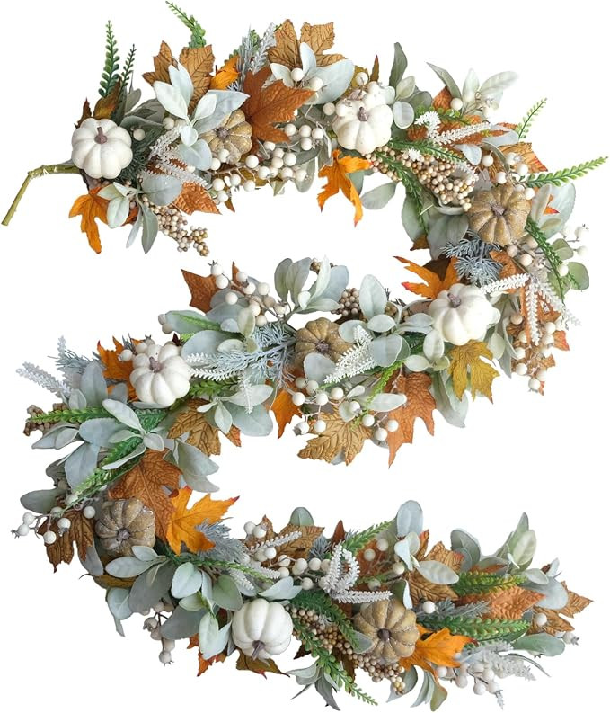 Thanksgiving Fall Wreath, Eucalyptus Berries Pumpkins Lamb Ears Leaves Autumn Wreaths for Front D... | Amazon (US)