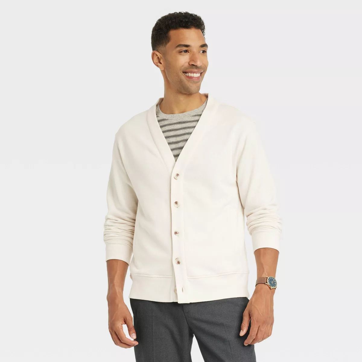 Men's V-Neck Front Zip-Up Sweatshirt - Goodfellow & Co™ Ivory | Target