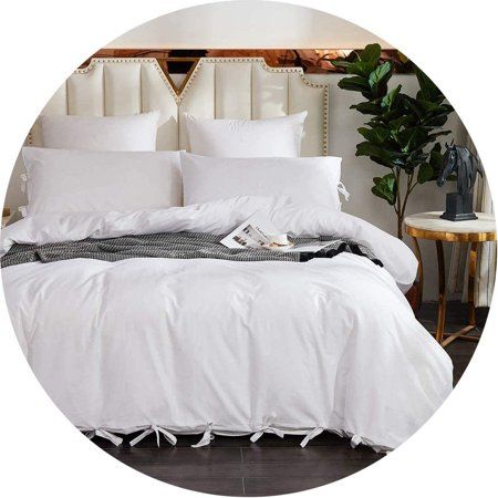 White Bedding Set Premium 100% Cotton Elegant Bowknot Bow Tie Duvet Cover Set Farmhouse Bedding 3 Pi | Walmart (US)