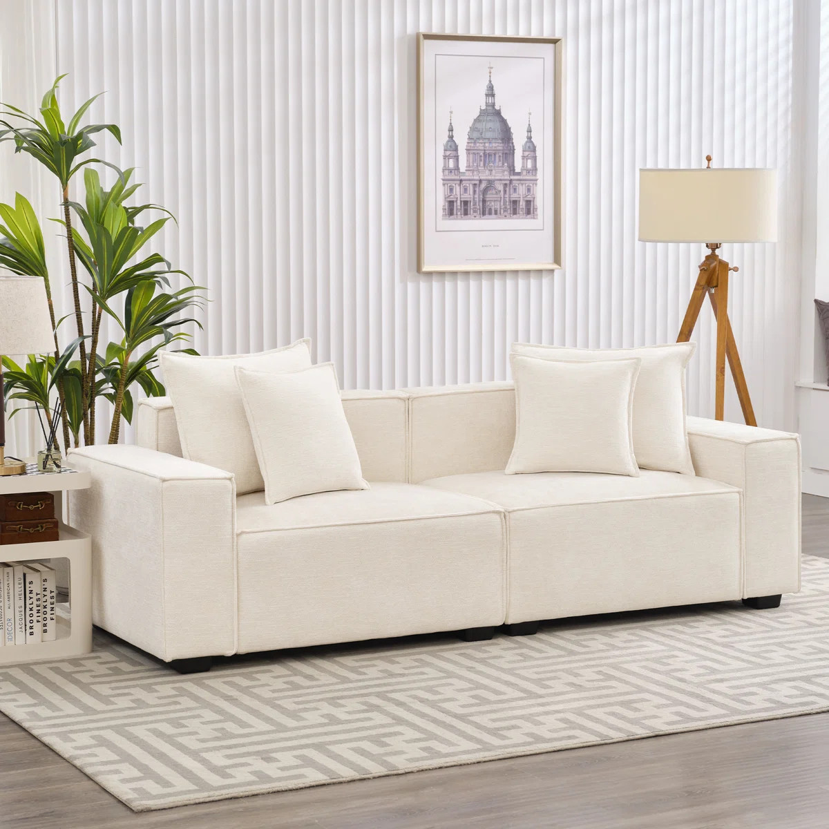 Makassar 89.37'' Chenille Square Armrest Couch Sofa | Wayfair North America