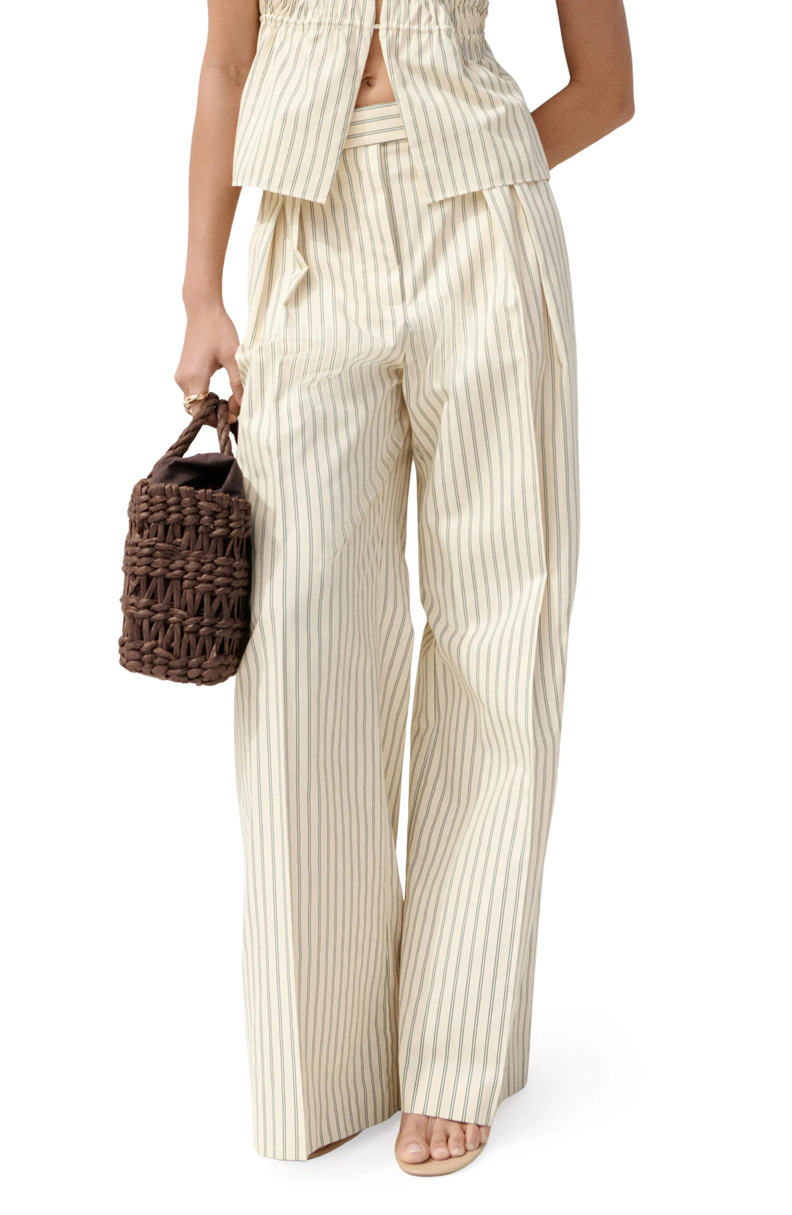 Stripe Pleat Straight Leg Pants (Women) | Nordstrom | Nordstrom