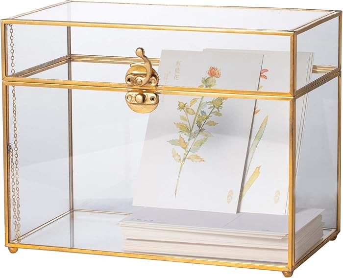 NCYP Small Glass Card Box with Lid for Wedding Reception - 9.8" x 5.6" x 7.7" Rectangle Storage T... | Amazon (US)