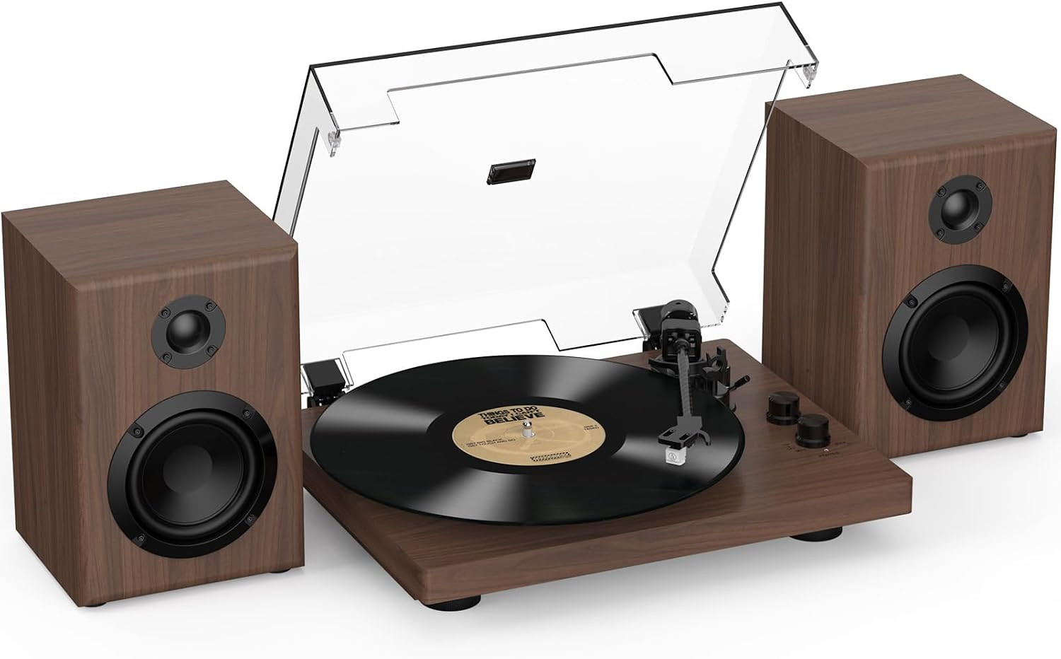 RetroAudio Vinyl Record Player with 24W Bookshelf Speakers, HiFi System Turntable for Viny Records, Vintage Vinyl Player with Magnetic Cartridge, BT in&Out, RCA Out, Auto Stop, 33/45RPM (Brown) | Amazon (US)