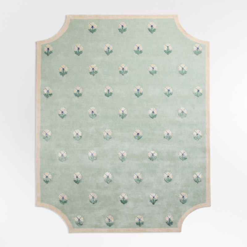 Floral Reverie Soft Green Wool Kids Area Rug 5x8 | Crate & Barrel