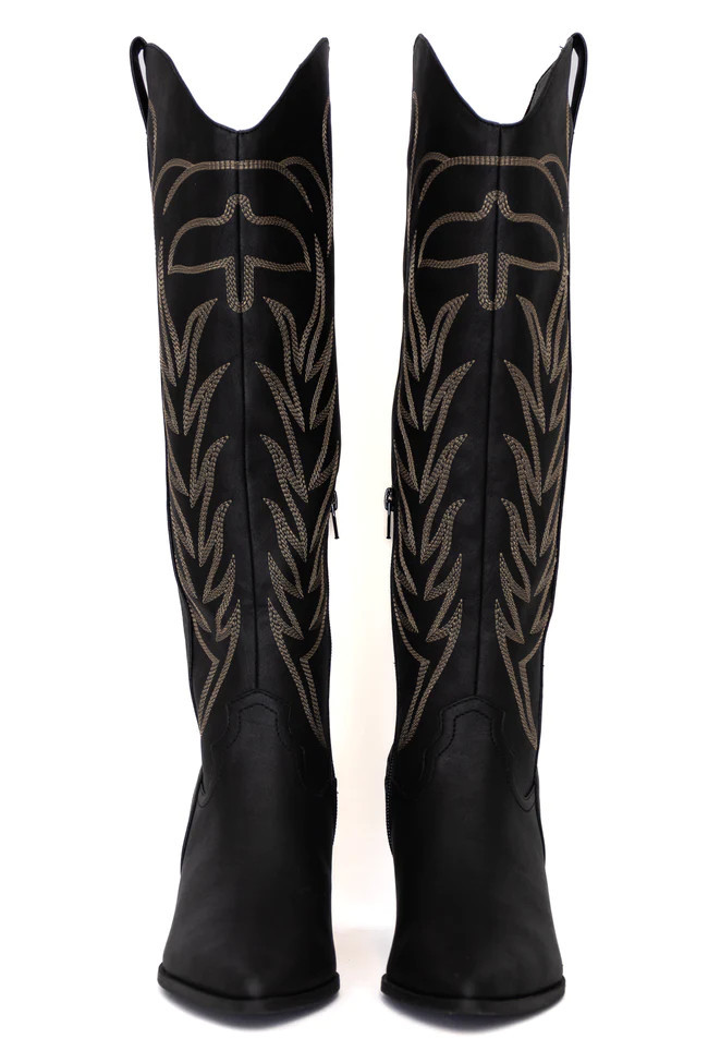 Shania Black Contrast Stitching Cowboy Boot | Pink Lily