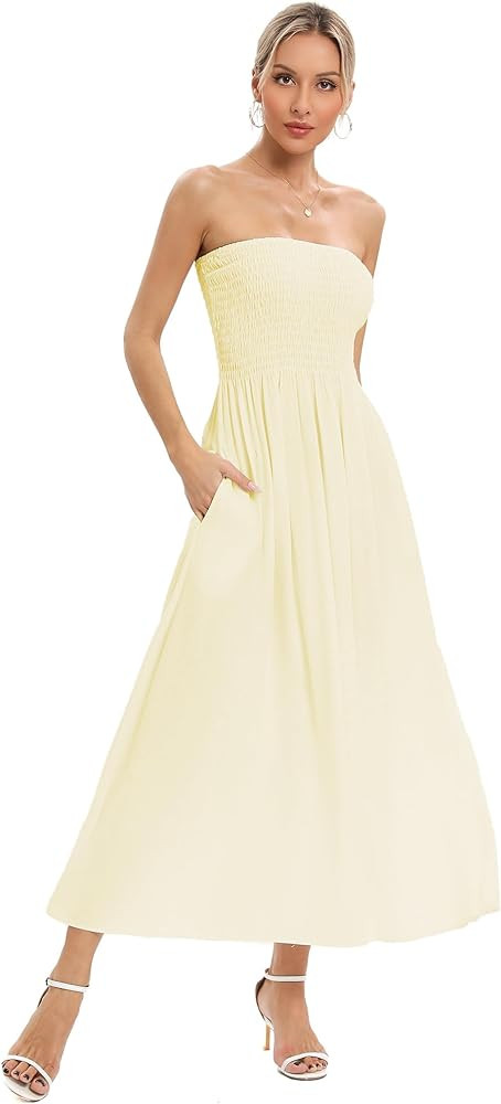 Aigeman Women Strapless Tube Maxi Dress Flowy Swing Long Sundress Sleeveless Summer Boho Beach Dr... | Amazon (US)