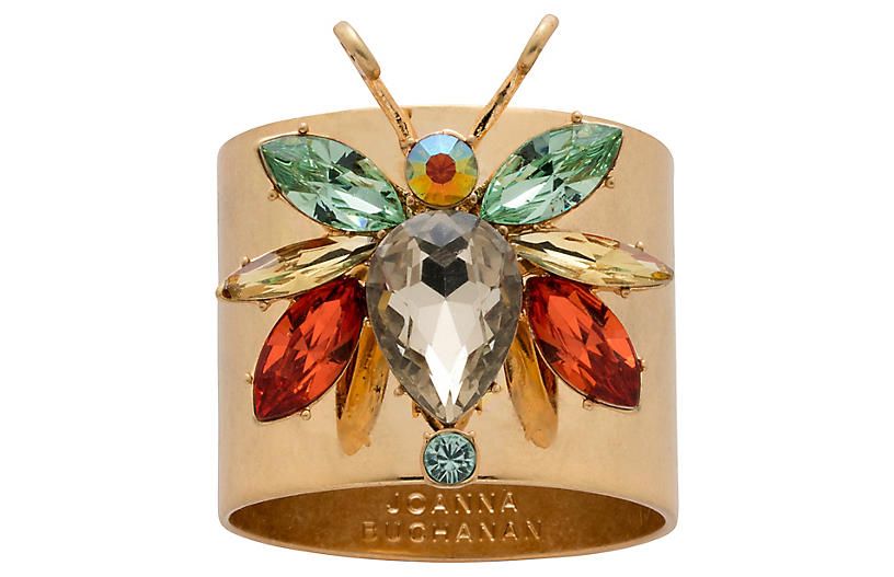 S/2 Rainbow Bug Napkin Rings, Gold/Multi | One Kings Lane