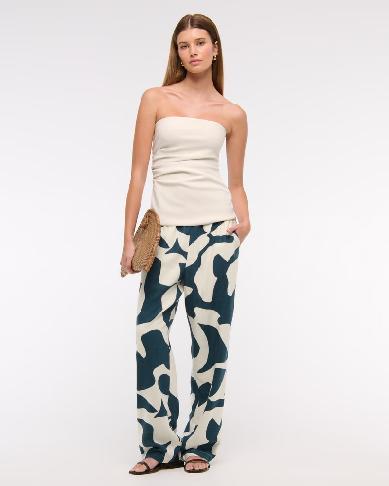 Straight Linen-Blend Pull-On Pant | Abercrombie & Fitch (US)