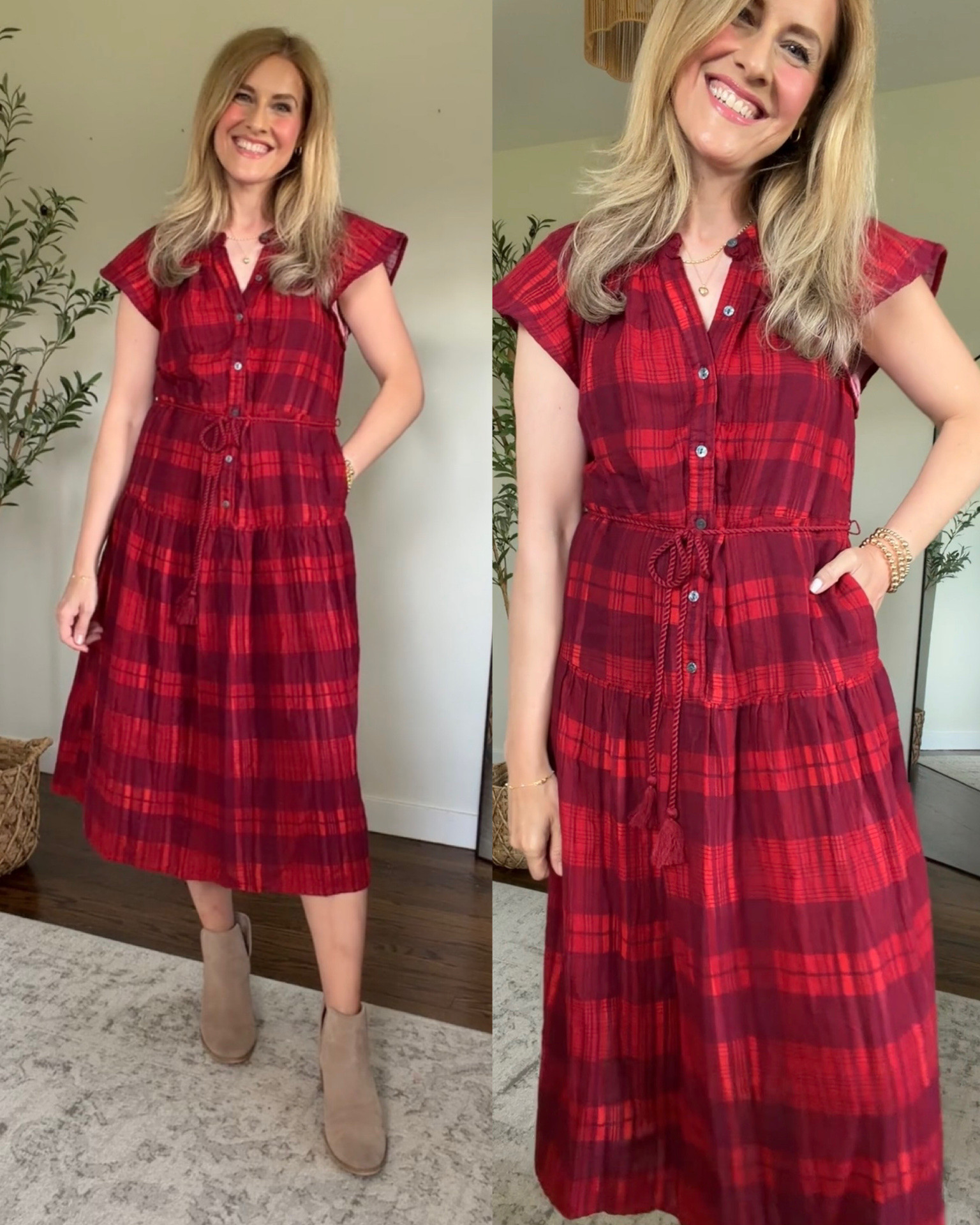 10/10 for these Walmart cotton midi dresses! With pockets, button front, removable belt. Size medium, 5’8”. #walmartfashion