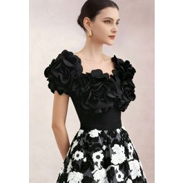 Statement 3D Ruffle Flower Swimsuit in Black for Resort Getaways & Beach | Chicwish